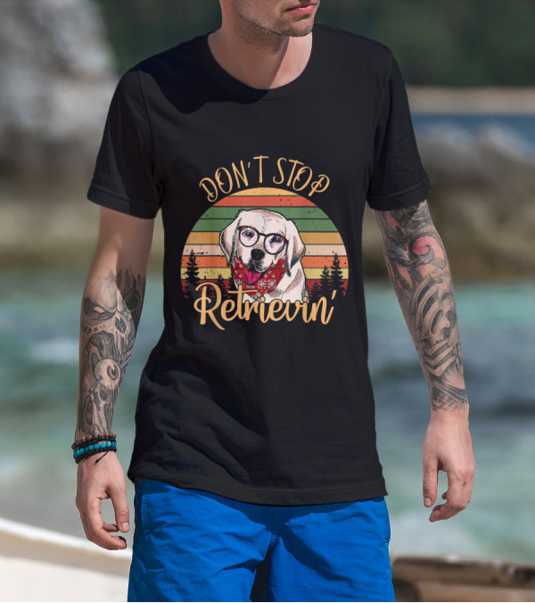 Don't Stop Retrievin' Funny Labrador With Glasses And Retro Stripes T-Shirt