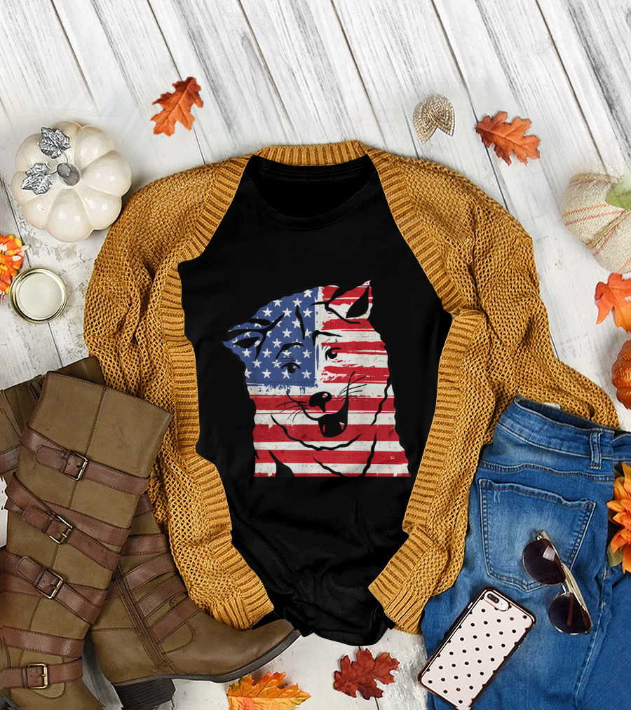 Humorous American Flag Akita Inu Dog T-Shirt