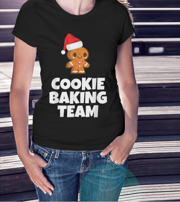 Cookie Baking Team Gingerbread And Santa Hat Holiday Charm T-Shirt