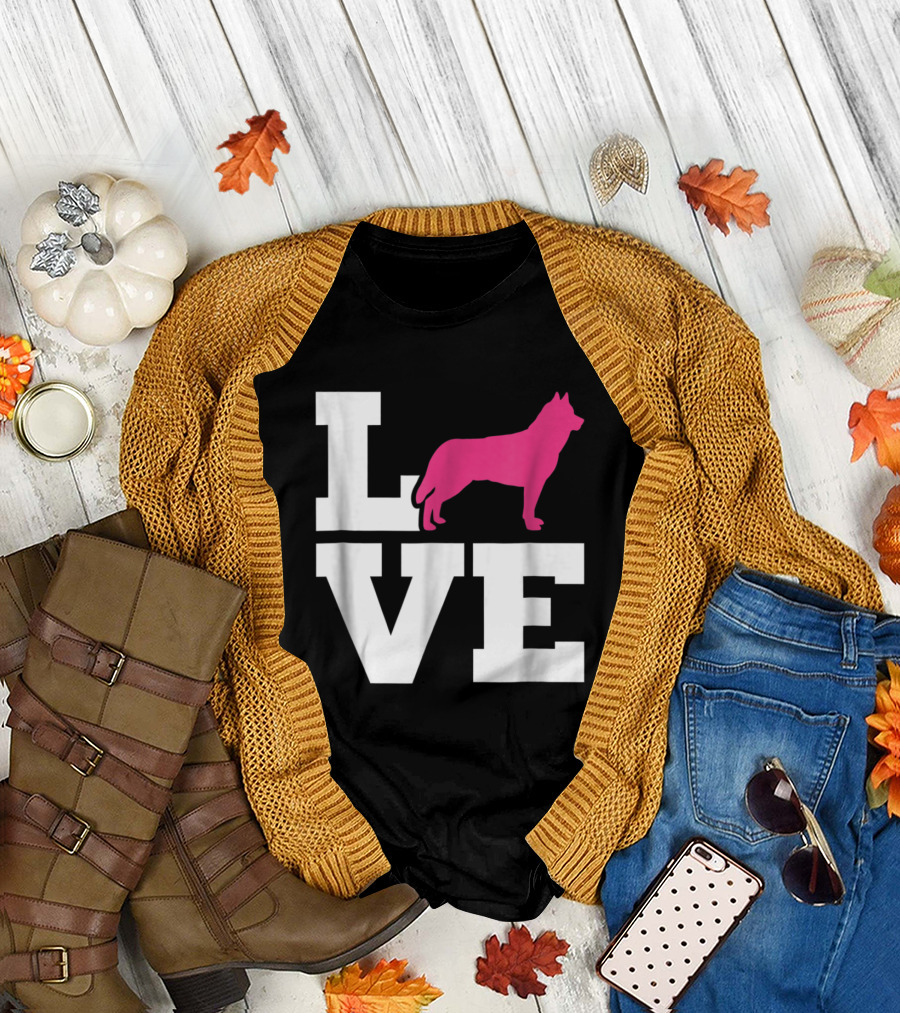 LOVE Husky Silhouette Pink T-Shirt