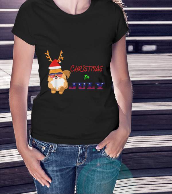 Christmas In July With Patriotic Reindeer And Stars Stripes Sunglasses T-Shirt
