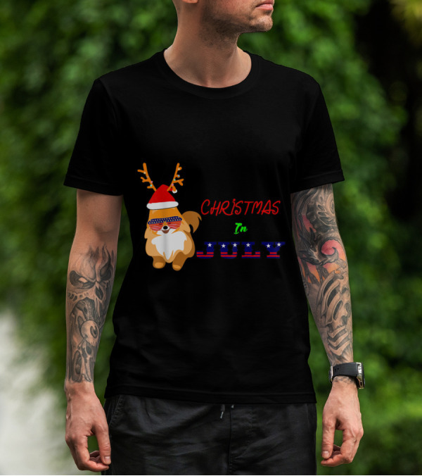 Christmas In July With Patriotic Reindeer And Stars Stripes Sunglasses T-Shirt