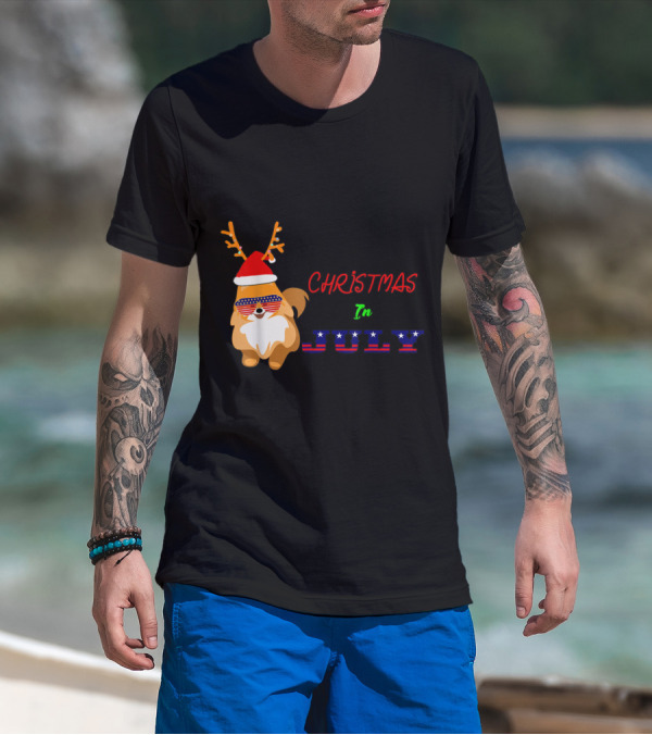 Christmas In July With Patriotic Reindeer And Stars Stripes Sunglasses T-Shirt