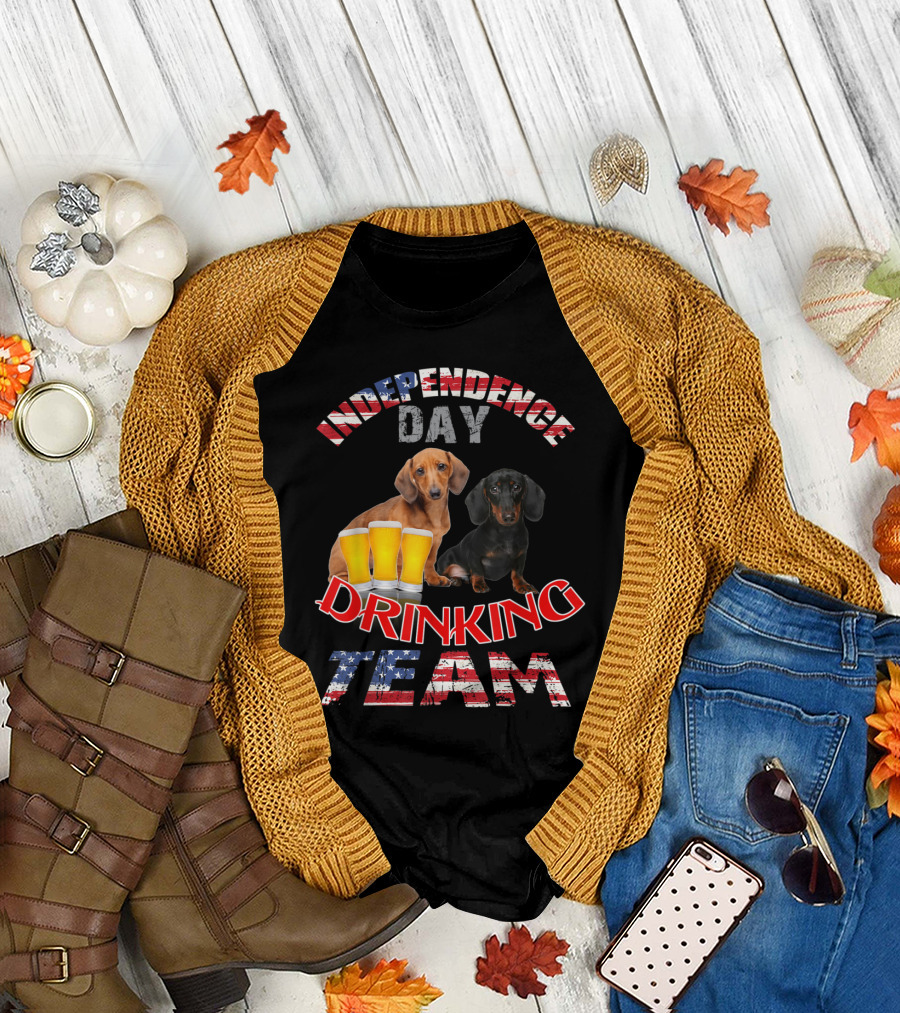 Independence Day Drinking Team Beer Dachshund Duo T-Shirt