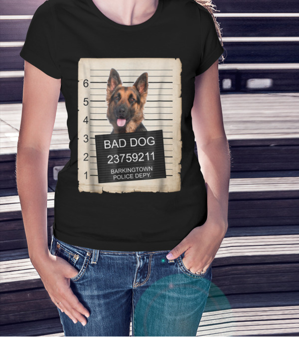 German Shepherd Mugshot Bad Dog Barkingtown Police Dept T-Shirt
