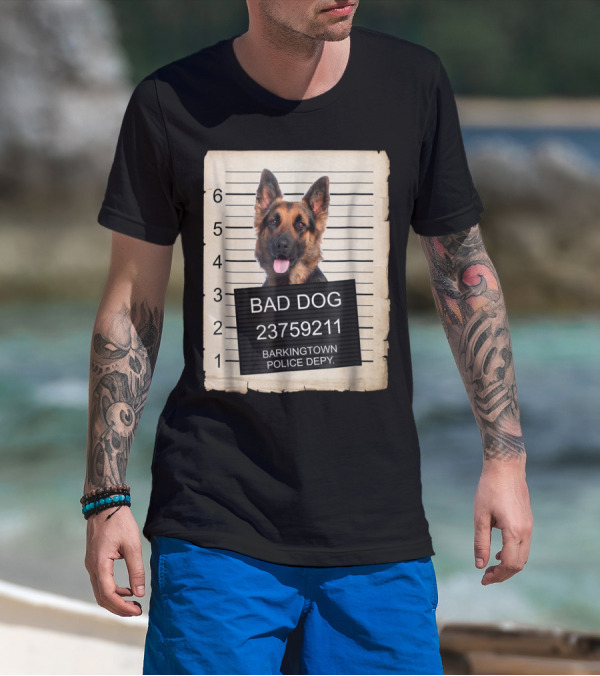 German Shepherd Mugshot Bad Dog Barkingtown Police Dept T-Shirt
