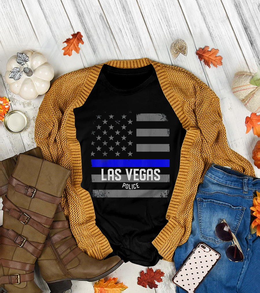 Las Vegas Police Thin Blue Line American Flag T-Shirt