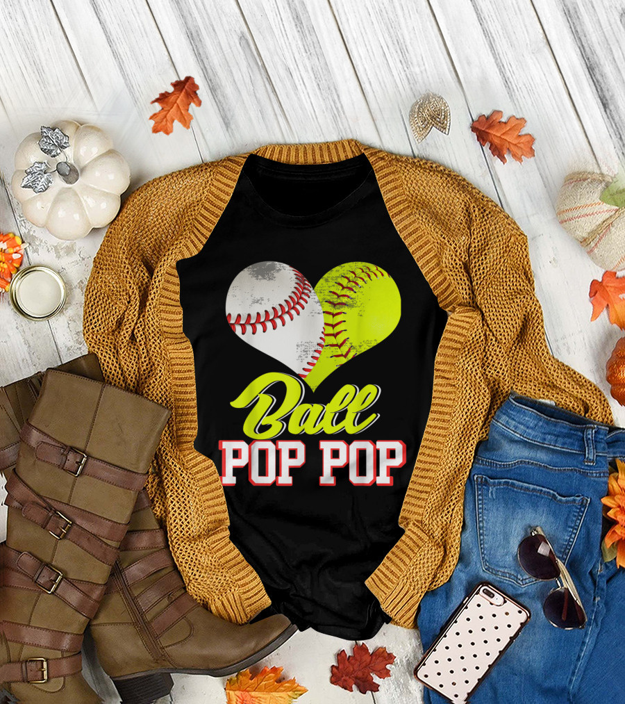 Ball Pop Pop Heart Shape Baseball Softball Fusion T-Shirt