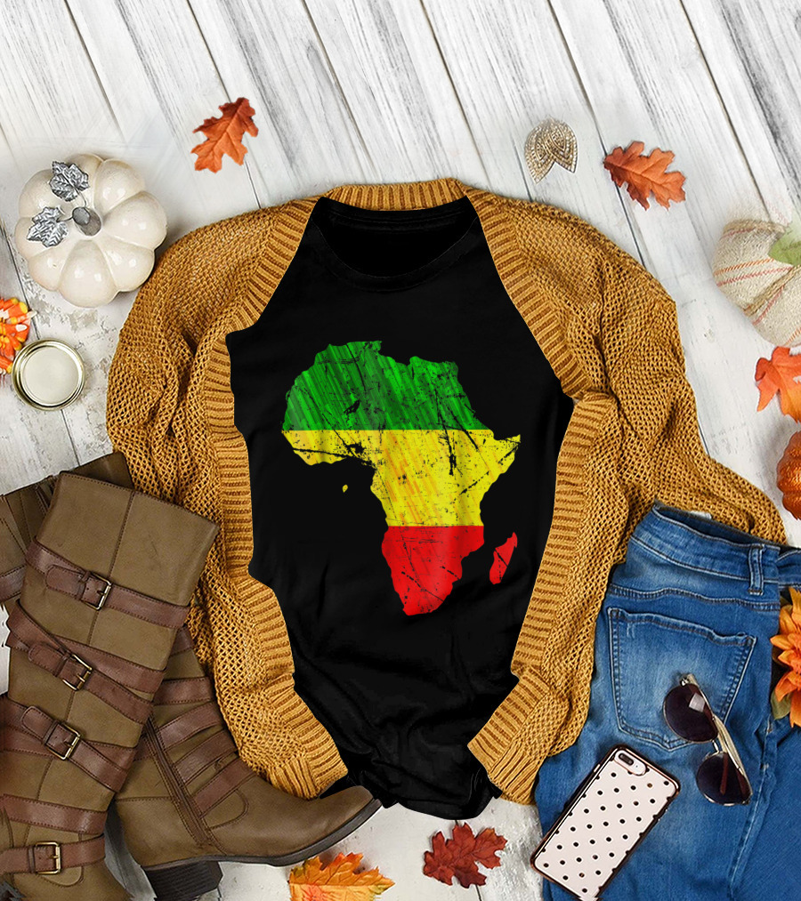 Africa Map Rasta Flag Colors Green Yellow Red Reggae T-Shirt