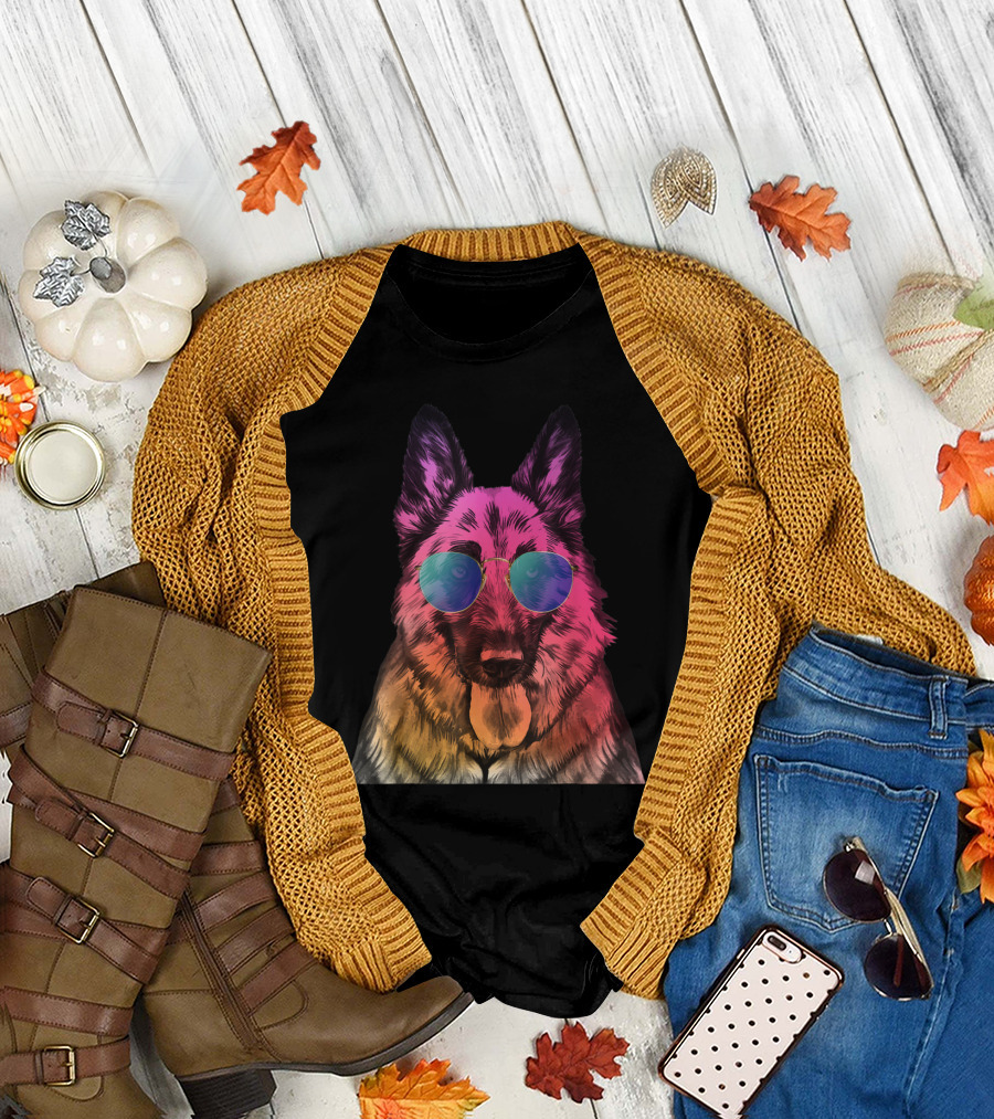 German Shepherd Sunglasses Rainbow T-Shirt
