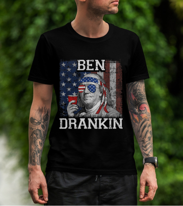 Ben Drankin American Flag Patriotic 4th Of July Beer Fun T-Shirt