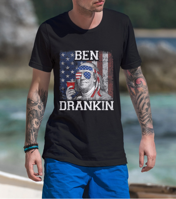 Ben Drankin American Flag Patriotic 4th Of July Beer Fun T-Shirt