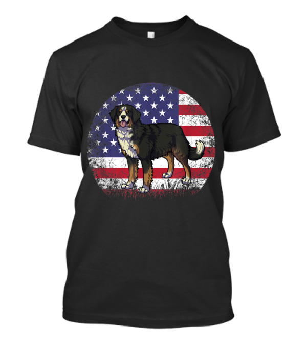 Bernese Mountain Dog American Flag Fourth Of July Patriotic T-Shirt