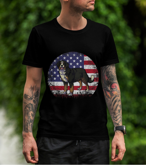 Bernese Mountain Dog American Flag Fourth Of July Patriotic T-Shirt