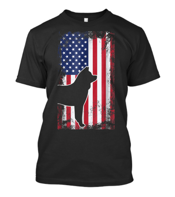 Akita Silhouette American Flag USA Patriotic T-Shirt