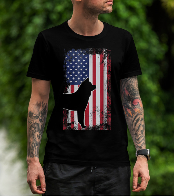 Akita Silhouette American Flag USA Patriotic T-Shirt