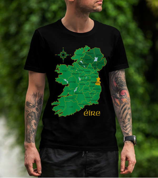 Dublin Ireland County Map With Eire Text And Compass T-Shirt