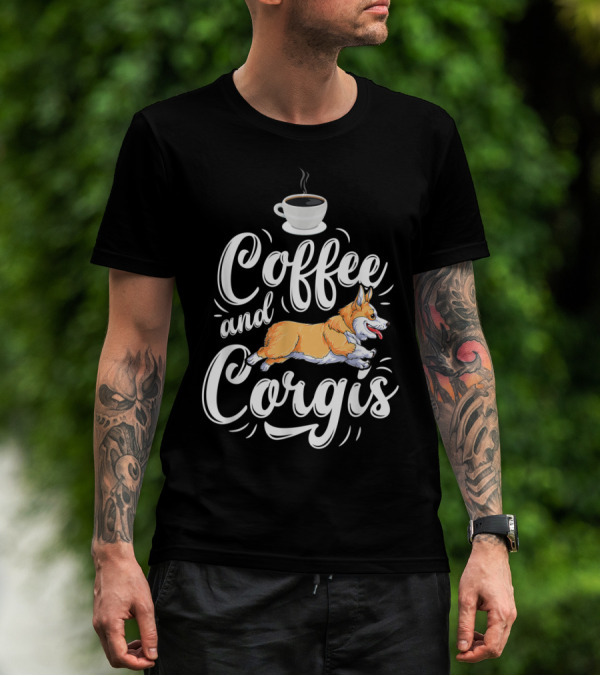Coffee And Corgis Playful Welsh Corgi Delight With Steaming Cup T-Shirt