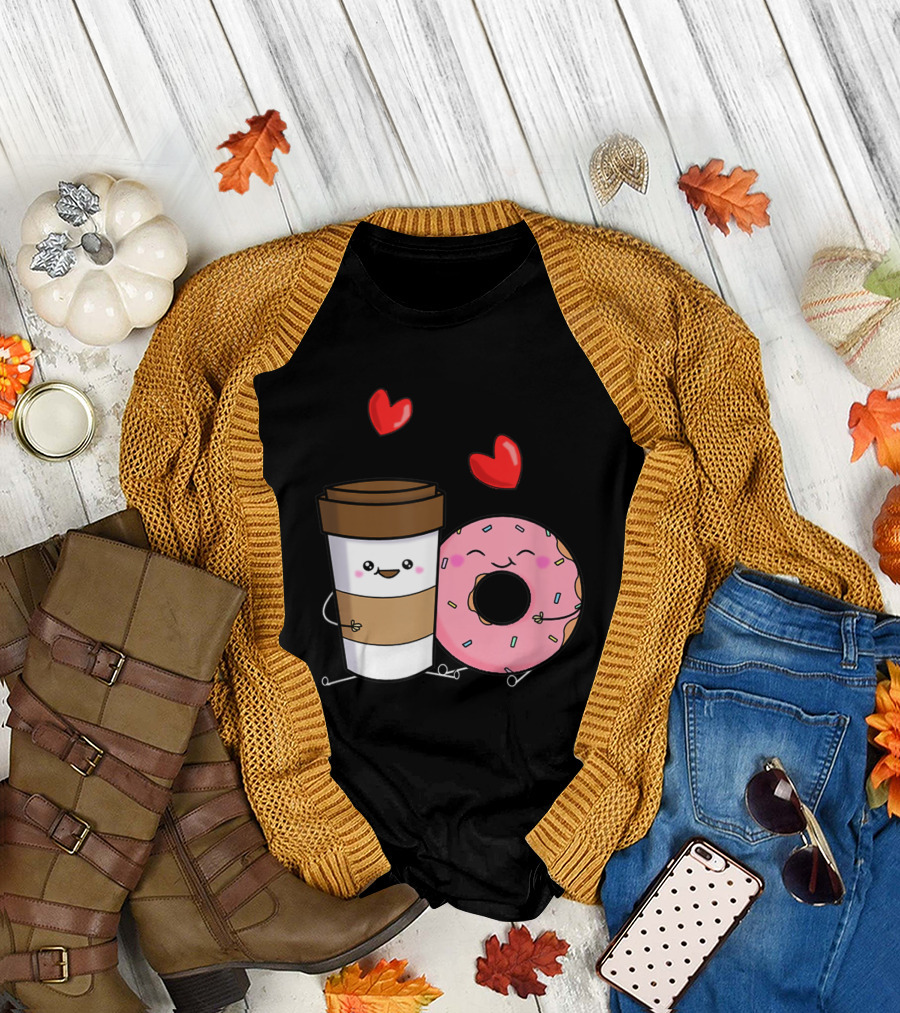 Coffee And Donuts Cute Kawaii Love Hearts Snack Duo Image T-Shirt