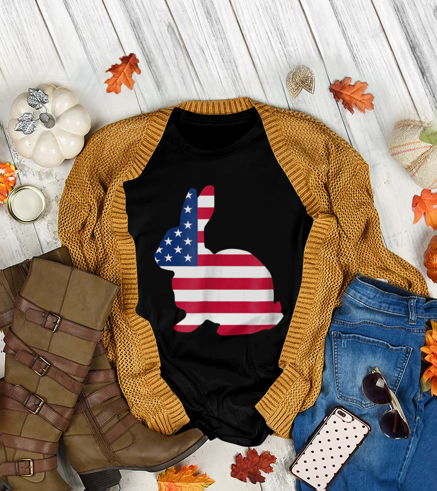 Easter Bunny with American Flag T-Shirt