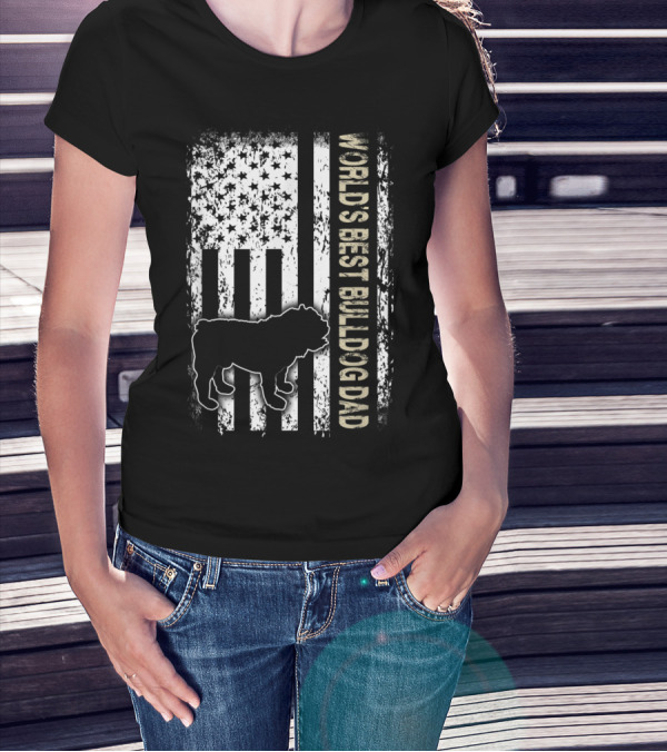 World's Best English Bulldog Dad Patriotic USA Flag T-Shirt