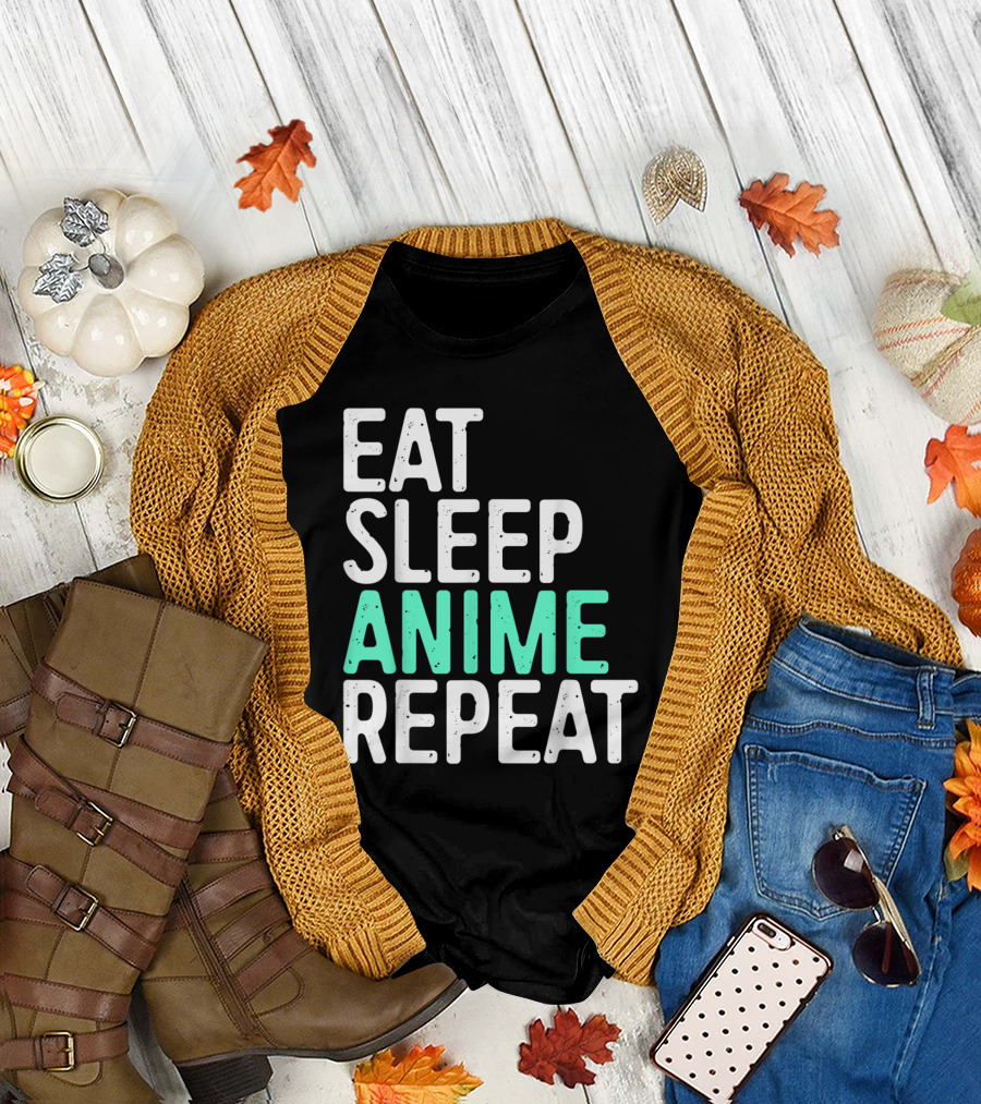 Eat Sleep Anime Repeat Japanese Anime Lifestyle Enthusiast Phrase T-Shirt