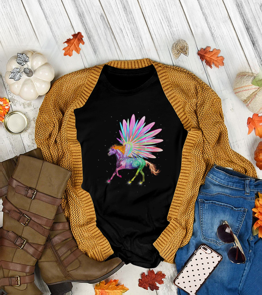 Colorful Rainbow Starry Pegasus with Bright Multicolor Wings T-Shirt