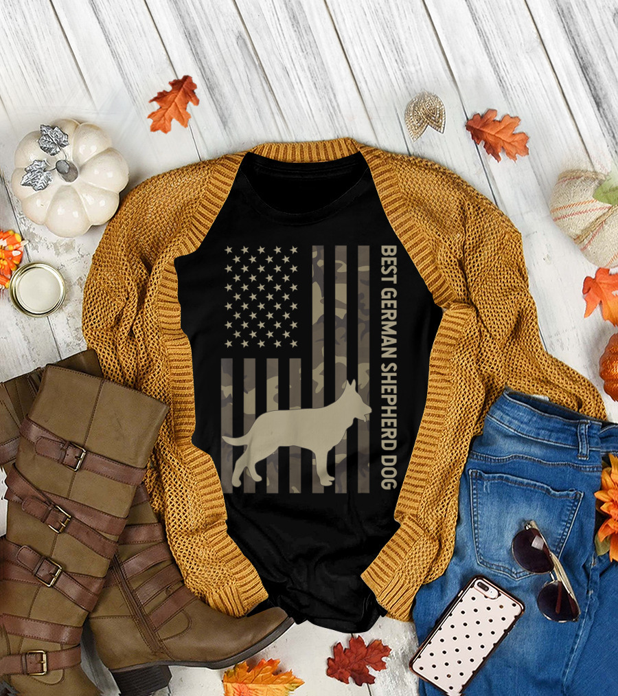 USA Flag Camo Dog Silhouette Best German Shepherd Dog T-Shirt