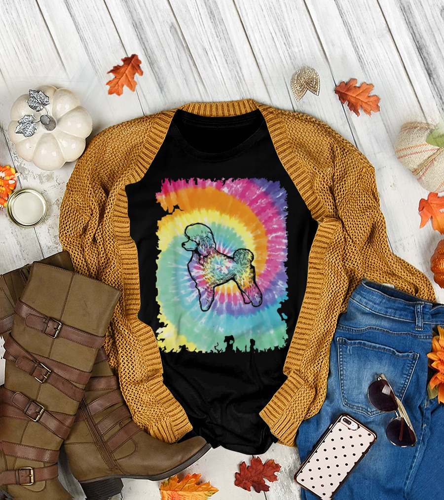 Rainbow Tie Dye Poodle Silhouette in Vibrant Colors T-Shirt