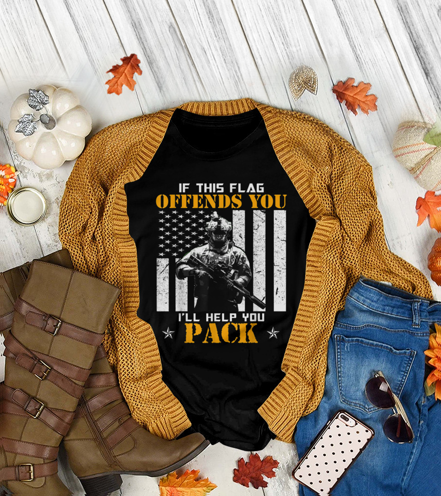 If This Flag Offends You I'll Help You Pack American Soldier with Rifle and Stars T-Shirt