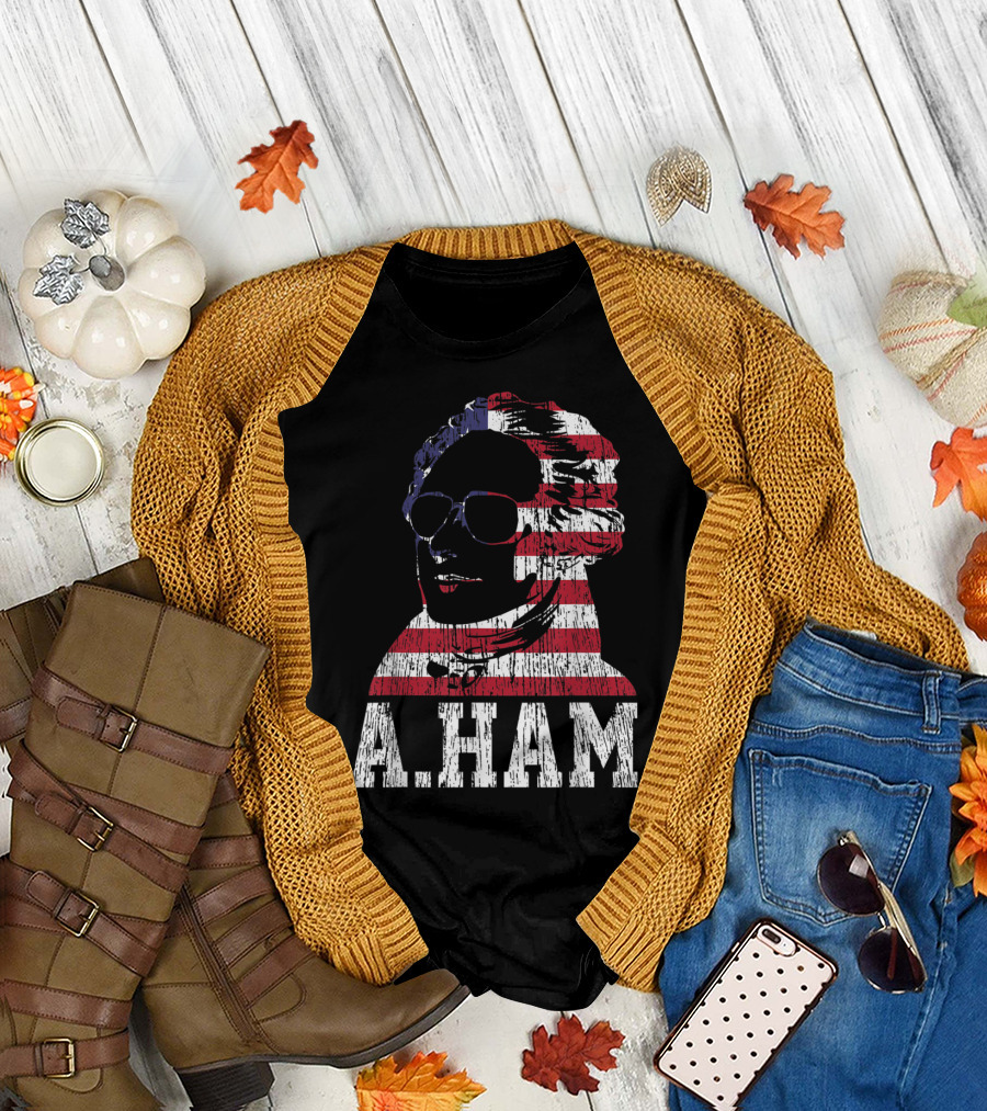 A.Ham Patriotic Sunglasses American Flag Alexander Hamilton 4th of July T-Shirt