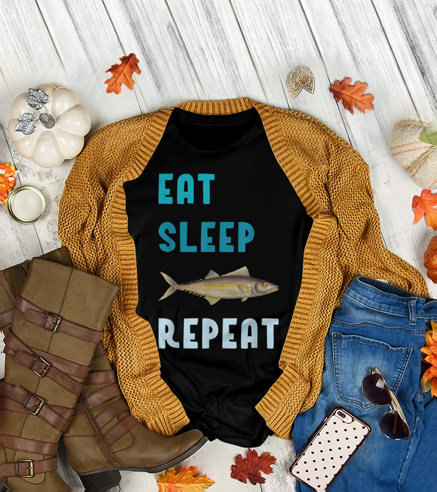 Eat Sleep Fish Repeat Cero with Striped Fish T-Shirt