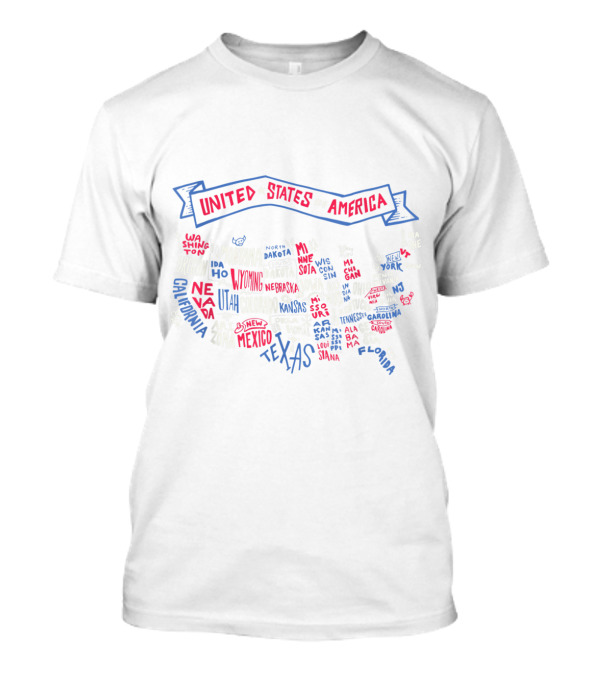 United States Of America 59 States Map Featuring Fourth Of July Patriotic Elements T-Shirt