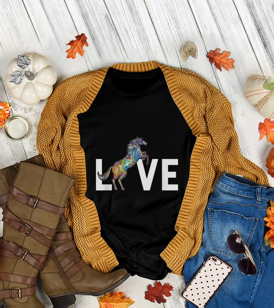 LOVE Rainbow Pattern Horse Teens T-Shirt