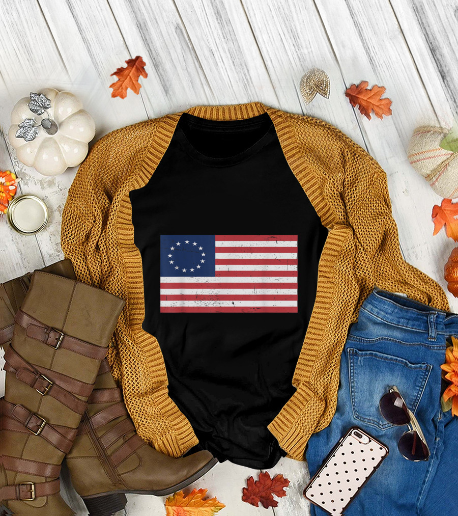 Betsy Ross 13 Stars Vintage American Flag T-Shirt