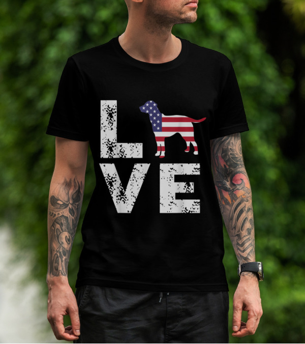 Love USA Independence Day American Flag Dog T-Shirt