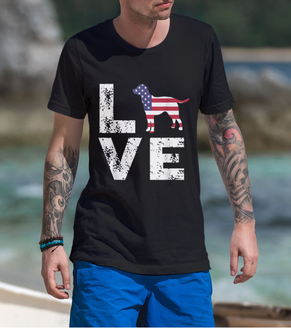 Love USA Independence Day American Flag Dog T-Shirt