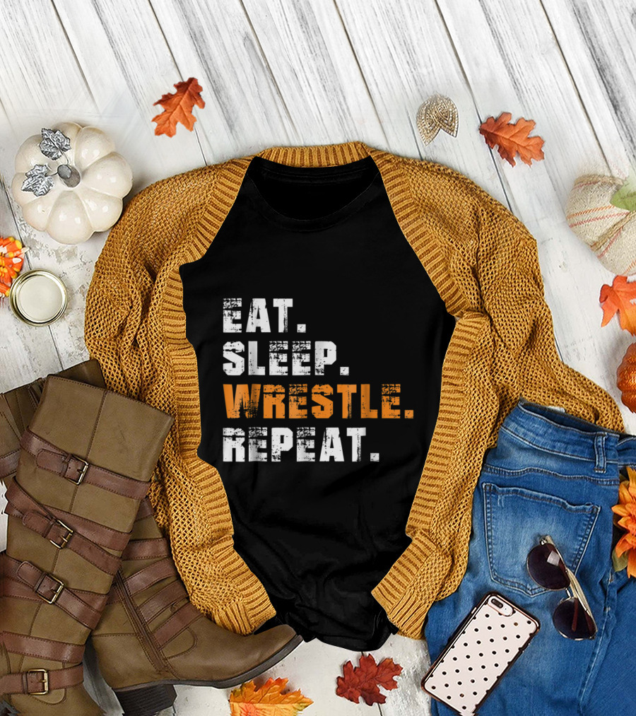 Eat Sleep Wrestle Repeat Vintage Wrestlin Motivation Wrestling Lifestyle T-Shirt