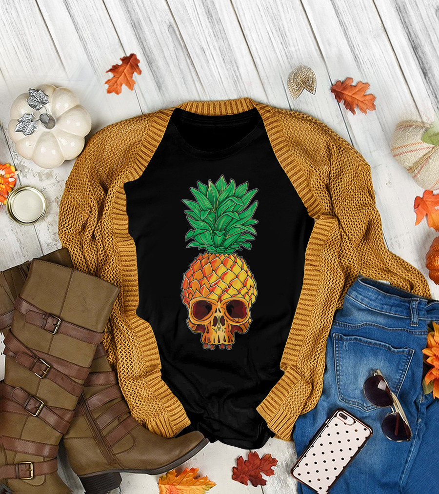 Aloha Beaches Pineapple Skull Surfer Hawaii Tropical Fusion T-Shirt