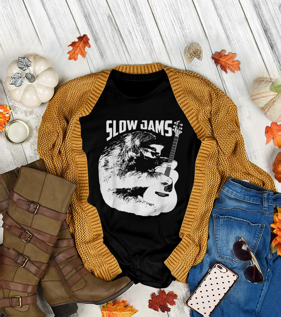 Slow Jams Sloth Playing Guitar Grooves T-Shirt