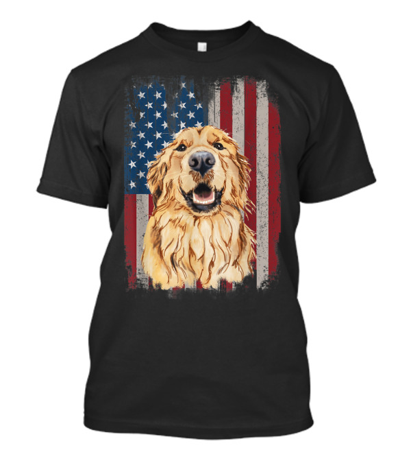 Golden Retriever With American Flag Background Patriotic T-Shirt