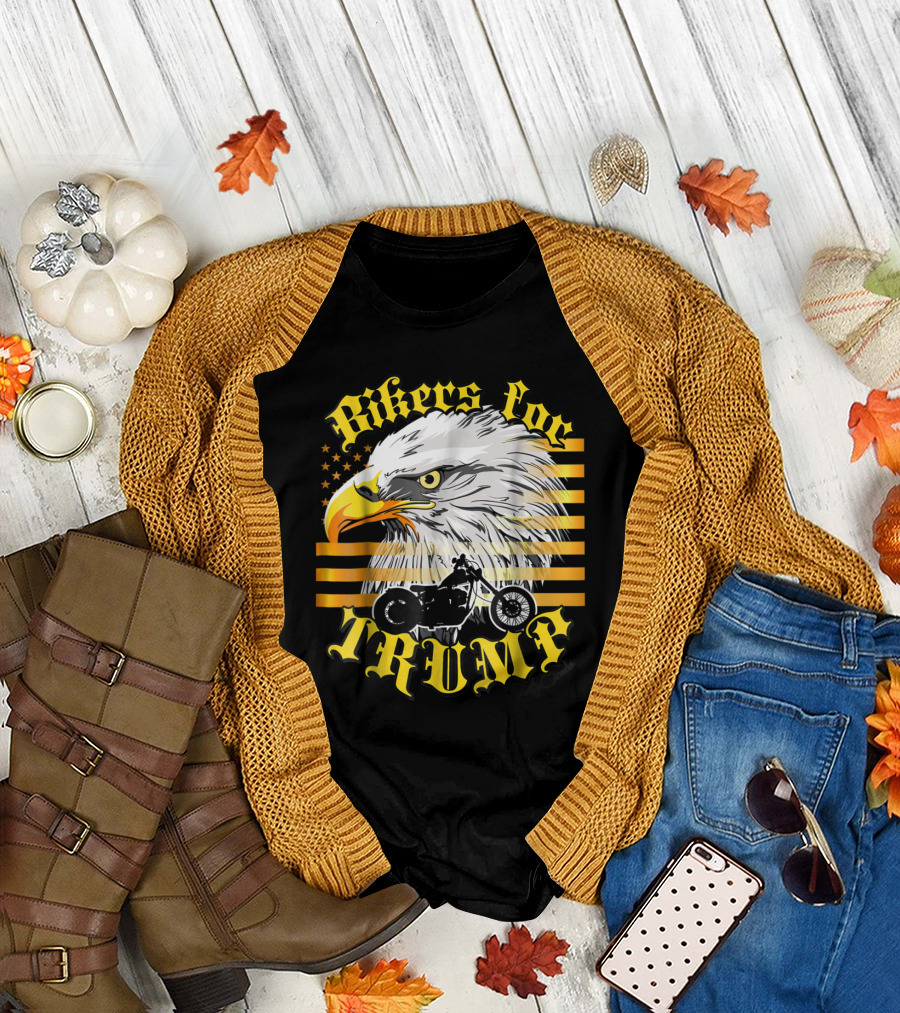 Bikers For Trump Gold Flag Eagle 202 Patriotic Motorcycle T-Shirt