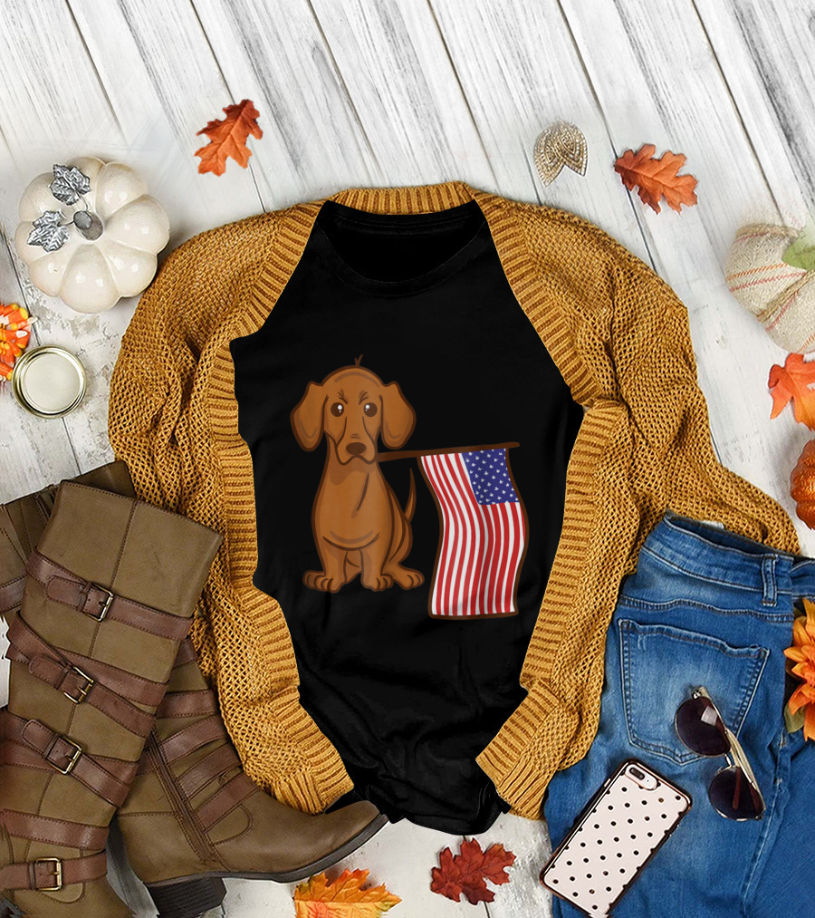 Dachshund with American Flag T-Shirt