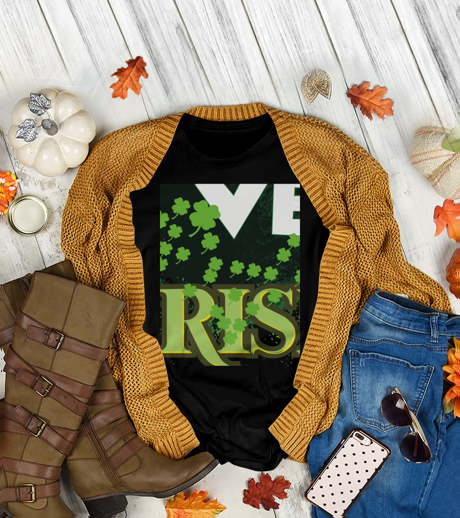 Love Irish Green Heart Shamrock T-Shirt