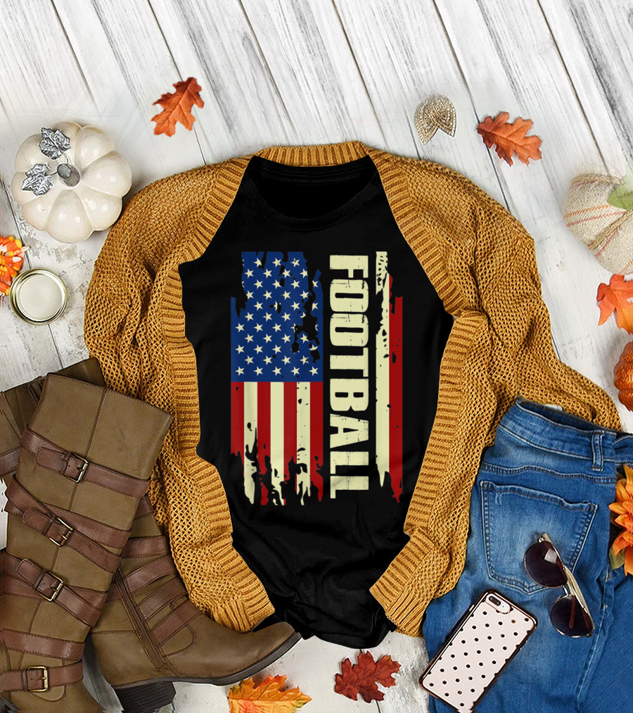 American Flag Grunge Football Patriotic T-Shirt