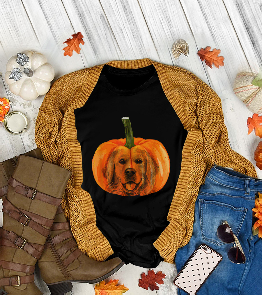 Golden Retriever Face Carved Pumpkin T-Shirt