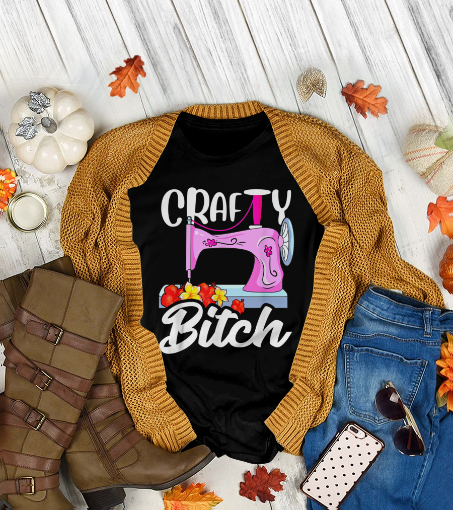 Crafty Bitch Sewing Machine with Floral T-Shirt