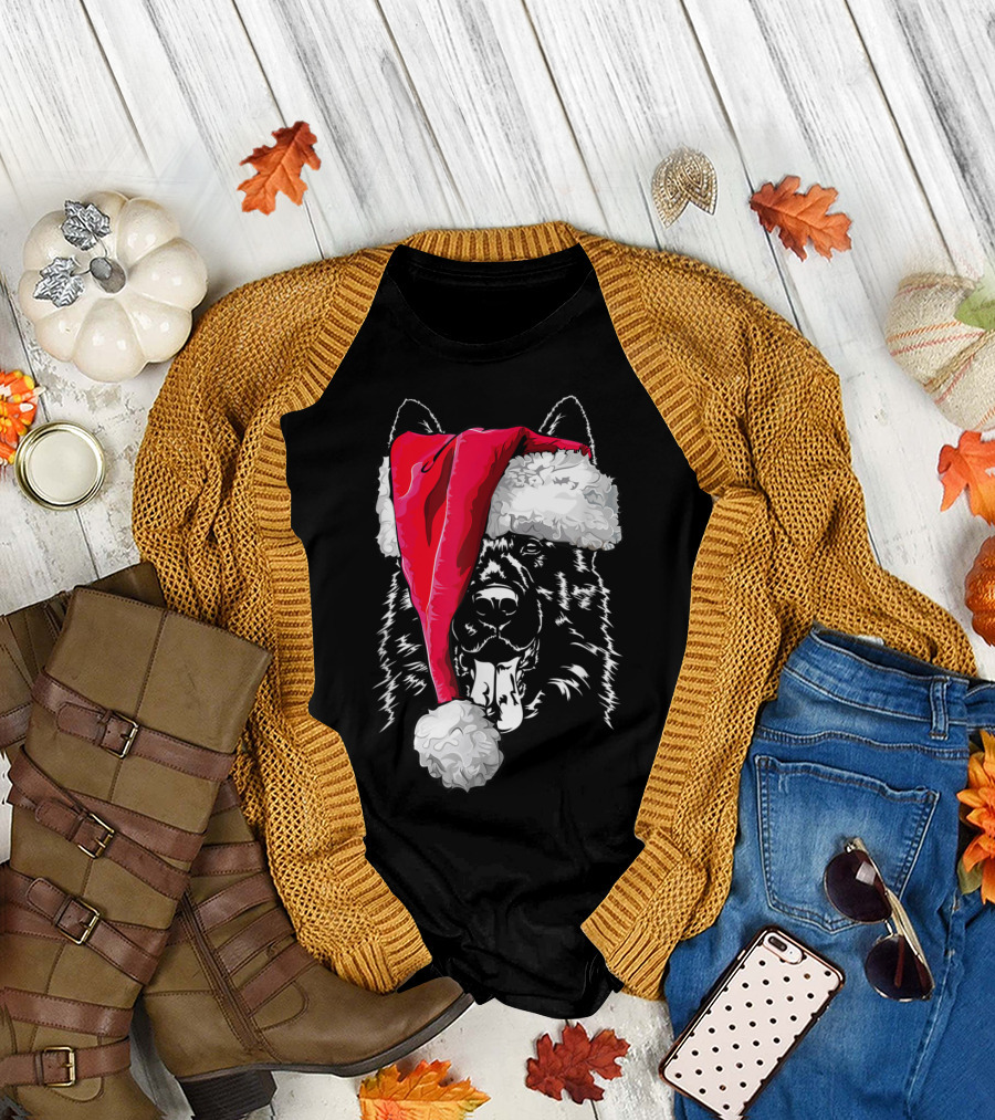 Funny German Shepherd Dog Wearing Santa Hat Christmas Humor T-Shirt