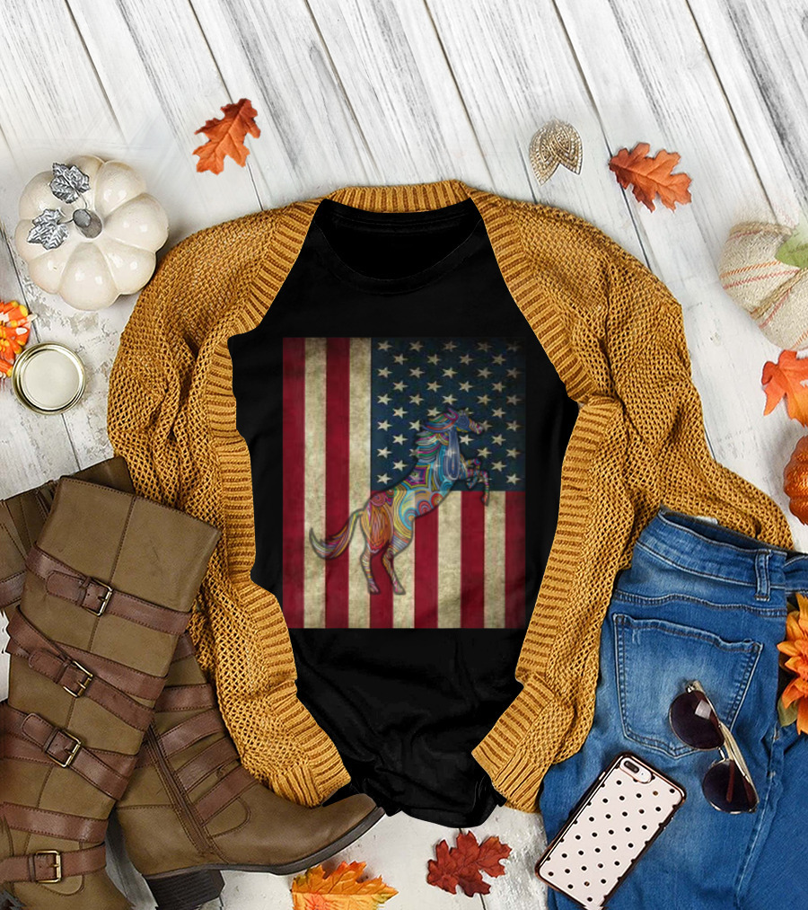 Vintage American Flag with Psychedelic Horse T-Shirt