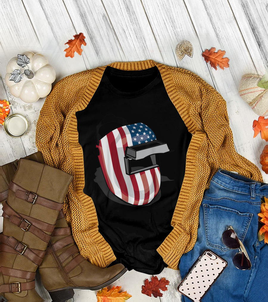 American Flag Pattern Welding Helmet T-Shirt